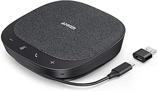 سماعة مؤتمرات Anker PowerConf S330 USB، للمكتب المنزلي، فلتر صوت ذكي، توصيل وتشغيل، 4 ميكروفونات لتغطية 360 درجة، صوت نقي، أسود - ضمان 18 شهر