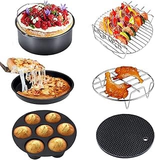 طقم ملحقات قلاية هوائية 6 قطع - 8 بوصة، يناسب موديلات 5.2QT-6.8QT، خالي من BPA، غير لاصق، سهل التنظيف، آمن للغسيل في غسالة الأطباق