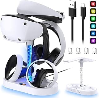 Charging Dock Stand for PSVR2 with 9 RGB Lights, Charger Station for PlayStation VR2 Controller, Headset Holder & 4xType-C Magnetic Charger Port