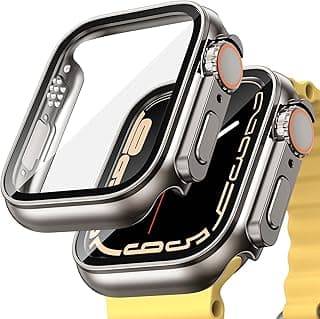 Dl3 Mobilak Apple Watch 45mm Screen Protector Case, Built-in Tempered Glass Screen for iWatch Series 9 8 7 (Titanium) - Ultra-Like Design