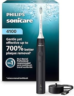 4100 Power Toothbrush, Rechargeable Electric Toothbrush with Pressure Sensor, Black – International Warranty – HX3681/24