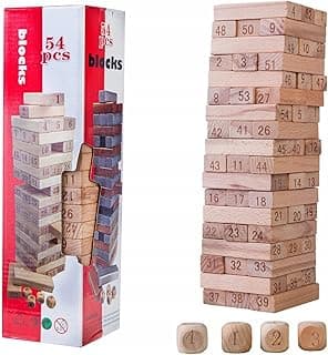 Wooden Blocks Game for Kids,Game Traditional Blocks Truth and Dare Game for Everyone 52 Wooden Blocks with Dices Animal Game