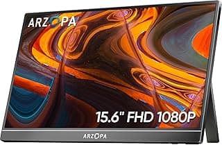شاشة محمولة A1 بحجم 15.6 بوصة ودقة 1080p FHD، شاشة لاب توب فائقة النحافة ومزودة بمسند ولوحة عرض IPS متوافقة مع أجهزة PC وMac والموبايلات وXbox وPS5 مع إمكانية التوصيل عبر منفذي USB-C وHDMI، من ارزوبا