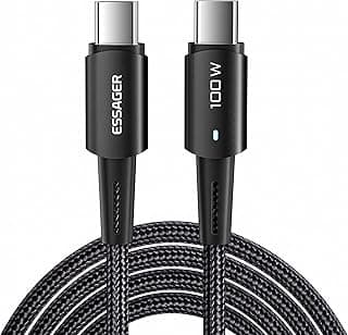 كيبل USB C الى USB-C 100 واط من ايساجر | سلك مضفر للشحن فائق السرعة من النوع C حتى 3 متر | شريحة ذكية، مقابس الومنيوم | بيانات 480 ميجابت لكل ثانية | للابتوب وابل ايفون وسامسونج جالكسي | 0.5 متر 1 متر