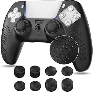جراب حماية لذراع تحكم PS5، غطاء سيليكون مانع للانزلاق مع 8 أغطية انالوج، حماية ضد الخدش متوافق مع ذراع تحكم بلايستيشن 5 DualSense اللاسلكي (أسود)