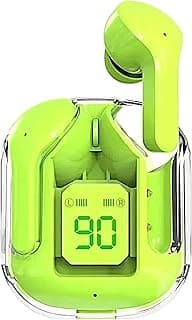 In-Ear Bluetooth Wireless Touch Headset, Slightly Noise Reduction Built-in Microphone, Digital Display, Transparent Charging Box, New Version Charging Type C (Lime Green)