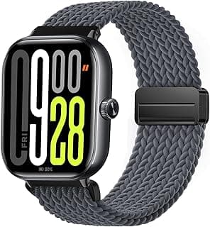 سوار مضفر متوافق مع Redmi Watch 4/5 / 6 / شاومي Smart Band 8 Pro/Band 9 Pro، حزام نايلون رياضي مرن ومغناطيسي للرجال والنساء