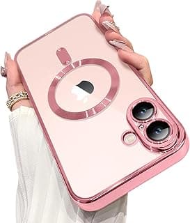 OOK Magnetic Case Made for iPhone 16 (6.1 Inch) [Built-in Camera Lens Protector] [Compatible with MagSafe] Soft TPU Anti-Scratch Shockproof Protective Slim Clear Case for Women Men - Pink