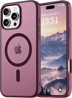 for iPhone 16 Pro Max Case,Magnetic Matte Military Grade Drop Protection Translucent Cell Phone Cover - Slim Rugged Durable Shockproof Bumper Case-Wine Red