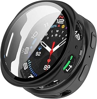 2 Pack Hard Case for Samsung Galaxy Watch 8 40mm Tempered Glass Screen Protector, Matte Shell Overall Protective Ultra-thin Shockproof Bumper Cover (Black x 2, Galaxy Watch 8 40mm)