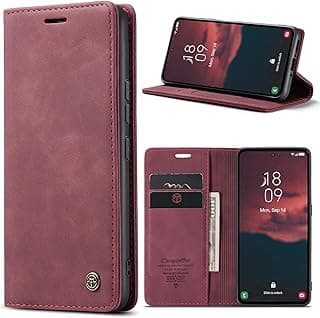 جراب هاتف ان بلاك متوافق مع فيفو V60 lite، غطاء جلد قلاب افقي متعدد الوظائف، مع مكان للبطاقات ومحفظة لهاتف فيفو V60 lite 4G / 5G (احمر نبيذي)
