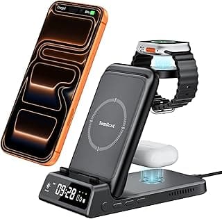 Wireless Charger for iPhone 16e/16 Pro Max/16 Pro/16/15/14/13 Series, 3-in-1 Charging Station for Apple Watch Ultra 2/10/9/8/7/Air Pods, SwanScout 703A, No Adapter (Black)