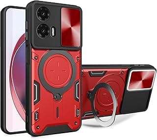 Compatible With Motorola Moto G35 Armored Camera Shield Cover Camera Lend Protection, Built-in 360° (Red)