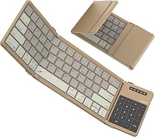 Cube Pocket Foldable Bluetooth Keyboard with Built-in Touchpad & Number Pad - Ultra Portable Wireless Keyboard for iPad, Surface Tablet, Smartphone, Laptop PC- (Khaki)