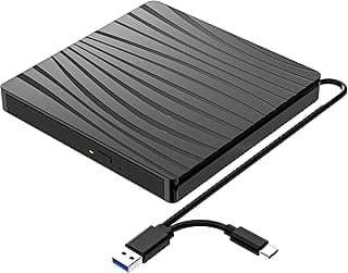 محرك DVD خارجي من كيو دسيل كيو، ناسخ أقراص مضغوطة DVD و CD قابل لإعادة الكتابة محمول USB 3.0 ونوع سي، محرك أقراص ضوئية خارجي للاب توب والكمبيوتر وماك بوك واي ماك، ويندوز 11/10/8/7/اكس بي/لينكس/ماك OS
