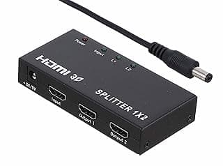 موزع HDMI 1×2 عالي دقة الوضوح ثلاثي الابعاد بمنفذين مع شاحن موديل KX2264 لون اسود من كيندكس