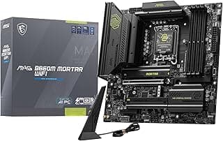 MSI اللوحة الام MAG B860M MORTAR WIFI mATX: مقبس وحدة المعالجة المركزية LGA 1851، شريحة تعريف انتل B860، منفذ ثاندربولت 4، واي فاي 7، 4x DDR5 UDIMM، 3x M.2، انتل كيلر E5000 شبكة محلية LAN 5Gbps - اسود