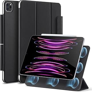 جراب لجهاز ابل iPad Pro 12.9 (2022/2021/2020) مغناطيسي، (الجيل السادس/الخامس/الرابع)، تثبيت مغناطيسي عملي، دعم كامل لقلم ابل 2، 12.9 بوصة، أسود متين