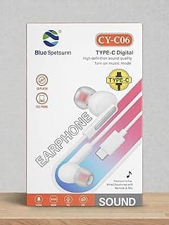 سماعات أذن سلكية Blue Spetcurm TYPE-C06 Type C، سماعات USB Type C، سماعات ستيريو HiFi عازلة للضوضاء مع ميكروفون وتحكم في الصوت، ابيض