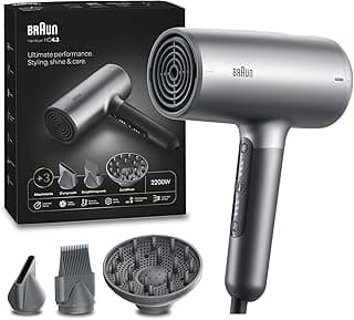 Braun HD 4.3 Super IonTec Hair Dryer BRHD435SDE – 2200 Watts Professional Hair Styling, Ionic Technology, Multiple Heat & Speed Settings, Cool Shot, Diffuser & Styling Nozzle Included – BRHD435E
