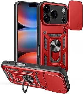 Rugged Armor Cam Shield Case, Shockproof with Camera Protection & 360° Ring Kickstand, Compatible with Apple iPhone 17 Pro (Red)