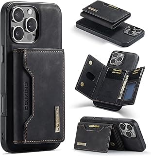 Phone Case Luxury PU Leather Back Cover Magnetic Card Holder Cover Compatible with IPhone 16 Pro Max (Black)