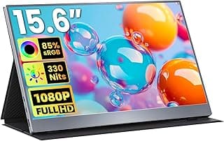 Glattol Portable Monitor 15.6 Inch 1080P IPS Travel Monitor with Speaker Mini HDMI Dual USB-C Portable Monitor for Laptop MacBook PC Surface Xbox Switch PS5 with Cover