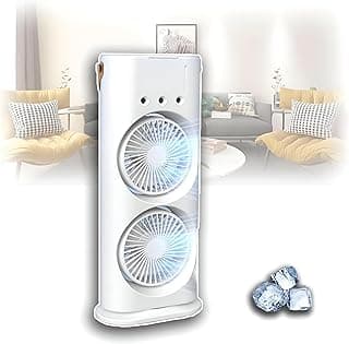 Electric Cooling Fan - Powerful Airflow, Rechargeable Spray Fan with Three Vents, Dual-Head Desk Fan Suitable for Indoor and Outdoor Use, Three Speed Settings for Office, Bedroom, or Travel, White