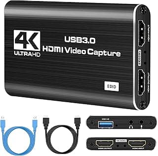 كارت التقاط فيديو 4K، كارت التقاط صوت وفيديو 1080P HDMI USB 3.0، محول محمول للجيمنج والبث المباشر، يدعم PS4 واكس بوكس وكاميرات الفيديو