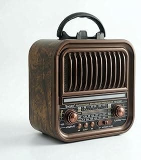 راديو خشبي أنيق، 3 موجات (AM-FM-SW)، يدعم بلوتوث، USB، وكارت TF، مع مدخل شحن DC وبطارية قابلة للشحن | RX-730D (بني)
