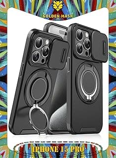 GOLDEN MASK For iPhone 15 Pro Sliding Camshield Ring Holder Phone Case (Black)