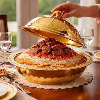 طبق تقديم فتة مصرية بتصميم كبير مع غطاء، صينية تقديم أرز بتصميم عميق للكبسة والمندي والمقلوبة والمبكبكة والمحشي، بولة لولائم رمضان والتجمعات العائلية، 35 سم