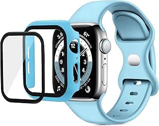 Dl3 Mobilak Band with Case Compatible with Apple Watch 45mm,Adjustable Silicone Sport Wristband Replacement, Strap With Cover Built-in Glass Screen Protector for iWatch Series 9 8 7