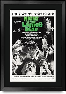 لوحة فنية مطبوعة لفيلم Night of the Living Dead (1968) مع توقيعات، مقاس A3 بإطار