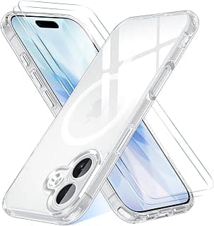 Magnetic Cover for iPhone 17, Cover iPhone 17 with 2 Pieces Tempered Glass Compatible with MagSafe, Military Grade Shockproof Case, Transparent