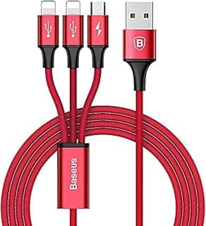 3 in 1 Rapid Series 3A with 3 Outputs ( iOS Lightning - Lightning - Micro) Fast Charging Cable for Apple iPhone / iPad / Airpods / iPods - 1.2 Meter - Red