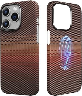 جراب من ألياف الأراميد الحقيقية لهاتف ابل iPhone 15 Pro Max [6.7 بوصة] متوافق مع MagSafe، نسيج ألياف 600D، جراب نحيف وخفيف بملمس طبيعي، تصميم ألياف الكربون (غروب الشمس)