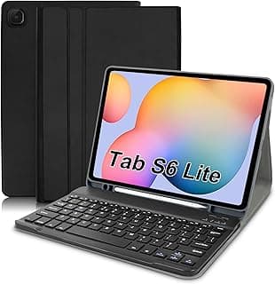 جراب تابلت سامسونج Galaxy Tab S6 Lite مع كيبورد بلوتوث قابل للفصل (توزيع UK) لتابلت سامسونج 10.4 بوصة إصدارات 2022/2020 (SM-P610/P615/P613/P619) - أسود