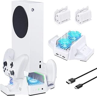 Cooling Stand for Xbox Series S with Dual Cooling Fan, ZAONOOL Dual Controller Charging Dock with LED Indicator and Extra Two 800mAh Rechargeable Battery, 3 Gears Adjustable Speed and Low Noise