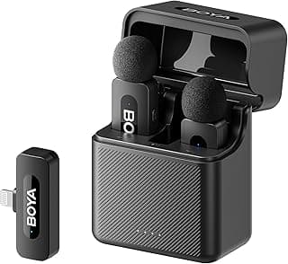 BY-V3 iPhone Microphone, Wireless Lavalier Microphone for iPhone, 100m Range, 2.4GHz Plug Play Mnini Clip-on Mic for iPhone 14/14 Pro/13/13 Pro/12 iPad IOS Devices, Vlog, YouTube, TikTok