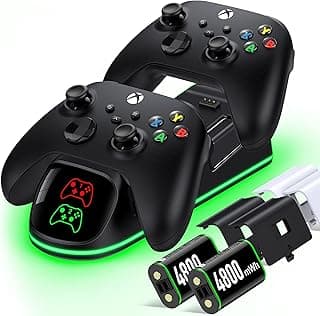 شاحن بتقنية USB Type-C، متوافق مع أجهزة الألعاب، بمنفذين، مع بطاريتين قابلتين للشحن لوحدة تحكم اكس بوكس ون/سيريز اكس|اس