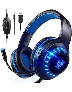 سماعة رأس للالعاب PS4 و PC واكس بوكس - بخاصية إلغاء الضوضاء مع ميكروفون وإضاءة LED (أسود، أزرق)