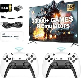 Wireless Retro Game Console, Retro Game Stick 4K HDMI Output and 2.4GHz Wireless Controller with Built-in 20,000+ Games, Plug and Play Video Games for TV, Christmas for Children