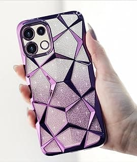 جراب متوافق مع (Oppo A6 Pro) بلمعة متدرجة وشفاف، غطاء سيليكون TPU ناعم، حماية كاميرا لطيفة ومقاومة للصدمات للنساء والفتيات. (بنفسجي)