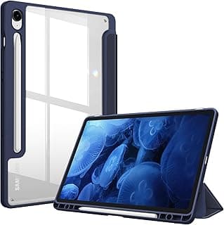 جراب هجين نحيف لسامسونج Galaxy Tab S9 FE 5G 10.9 بوصة/Galaxy Tab S9 11 بوصة 2023 مع مكان للقلم، غطاء مقاوم للصدمات بظهر شفاف، إيقاظ/نوم تلقائي (أزرق ليلي)