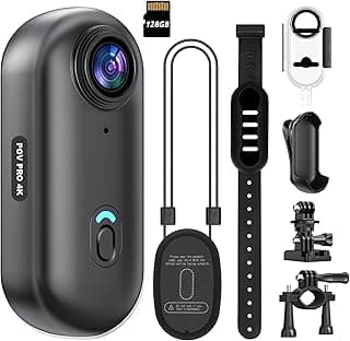 Mini Action Camera WIFI 4K 128GB Thumb POV Portable with IPX7 Waterproof Underwater Camcorder Helmet Mount Magnetic Sports DV for Cycling, Pets, Vlogging (Black)