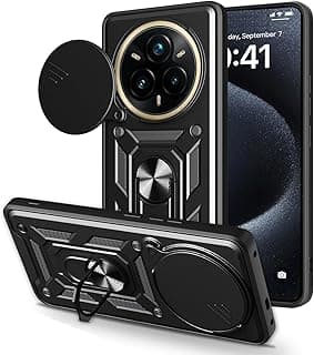 جراب حماية مقاوم للصدمات UNBLACK مع غطاء كاميرا منزلق TPU + PC متوافق مع Realme 14 Pro Plus (أسود)
