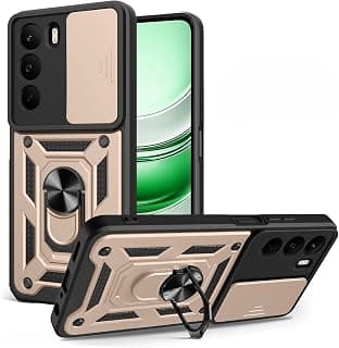 Armor Case, Heavy Duty Shockproof Armor Cover with Camera Shield, 360° Ring Kickstand & Ring Holder Stand Compatible with Realme C71 (Gold)