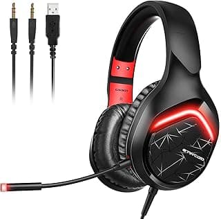 SOMIC Gaming Headset for Xbox one, PS4, PS5, PC, Phone Plug Over Head Earphone with Detachable Mic, LED Light, Soft Earmuffs, Volume Controller Office Gamer Headsets (GS301 3.5MM)