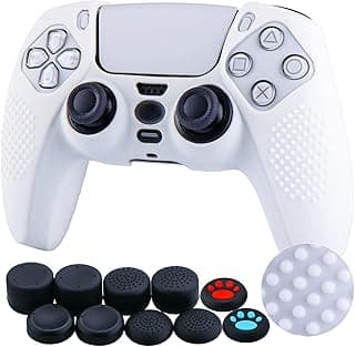 غطاء حماية سيليكون جل من YoRHa مخصص لجهاز سوني PS5 Dualsense (أبيض) مع 10 قطع غطاء انالوج احترافي